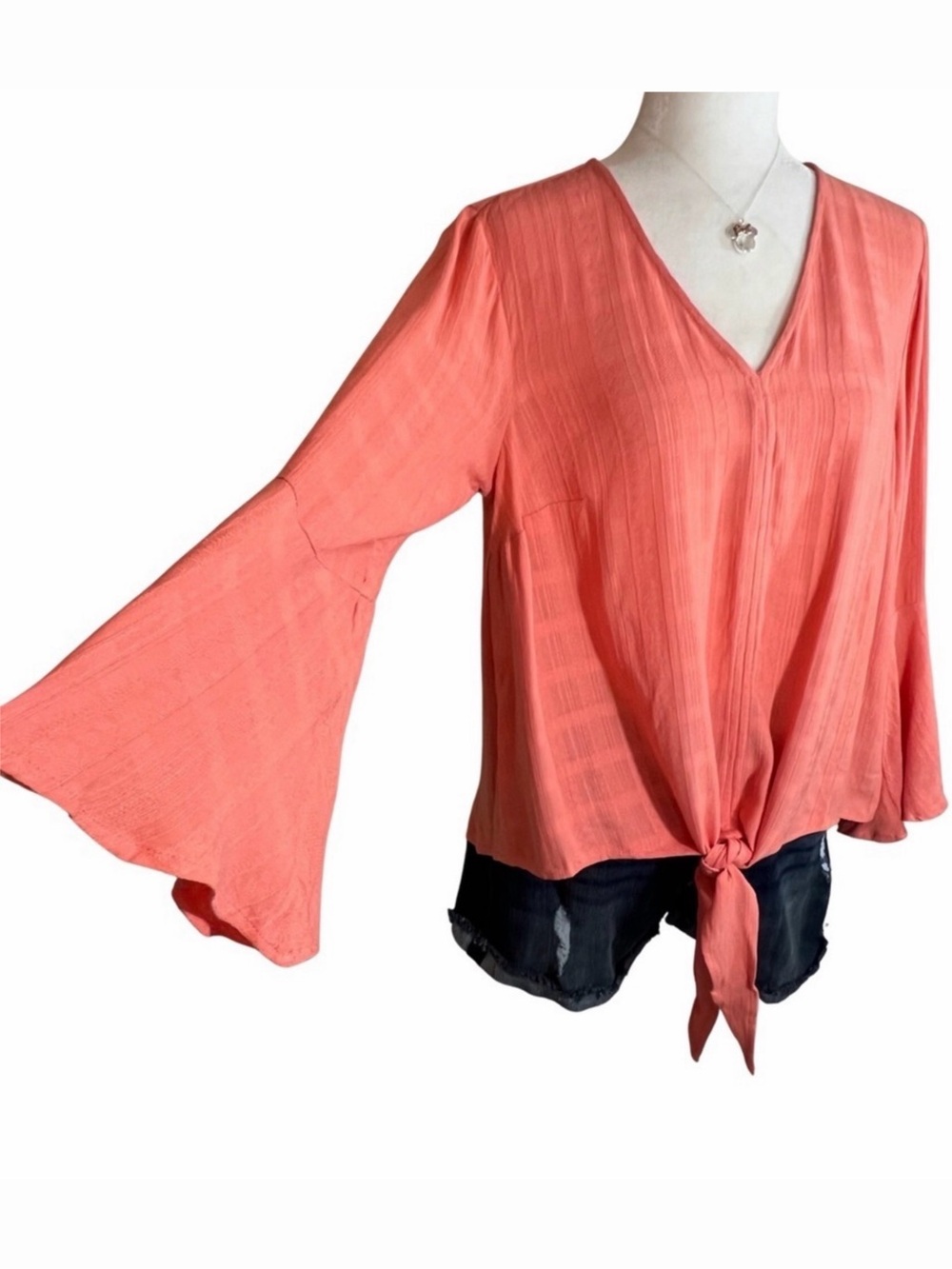 Torrid NEW Textured Woven Tie Front Top Crabapple Coral Orange Medium Large L 10